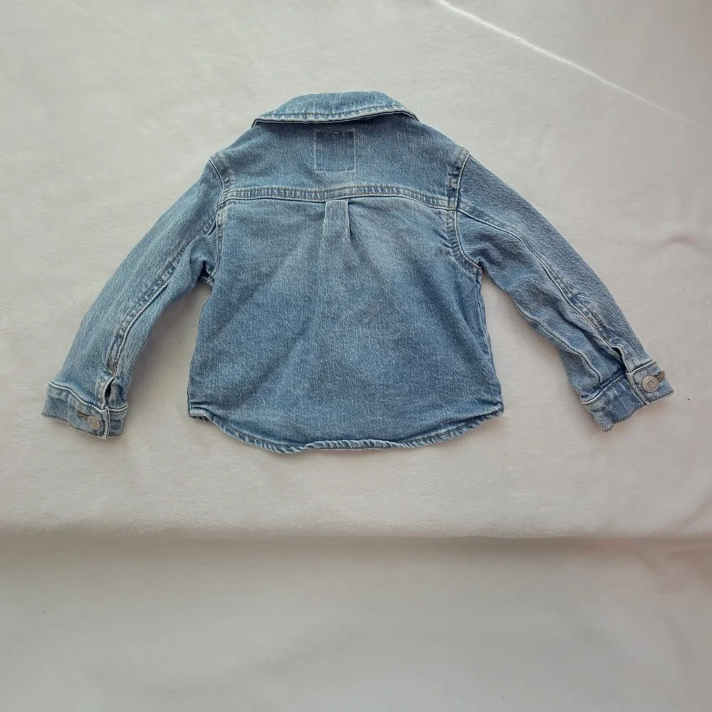 Cat & Jack Denim Jacket Kids 18M Blue Excellent Daisy Floral Embroidered Jean
